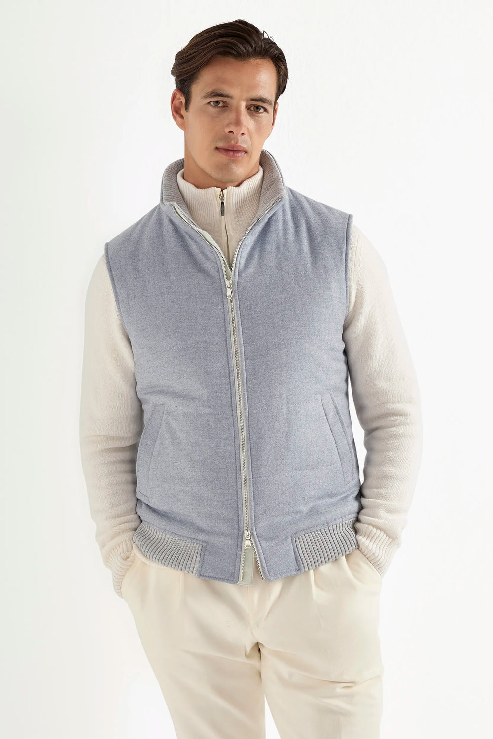 Light blue down vest in wool & cashmere – Made in Italy